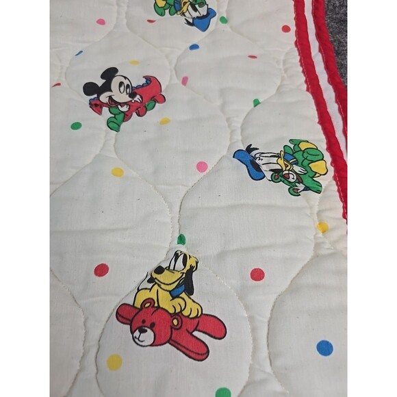 Vintage Disney Mickey Mouse 80s 90s Quilted Baby Crib Blanket 33x38 Inches - Picture 2 of 6